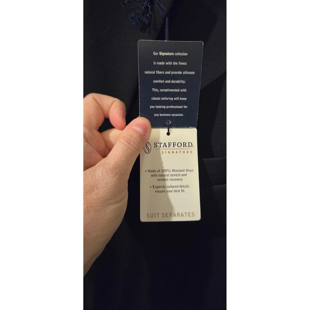 Stafford Signature 100% Wool Sport Coat Blazer Men's 46R Black Classic Fit NWT